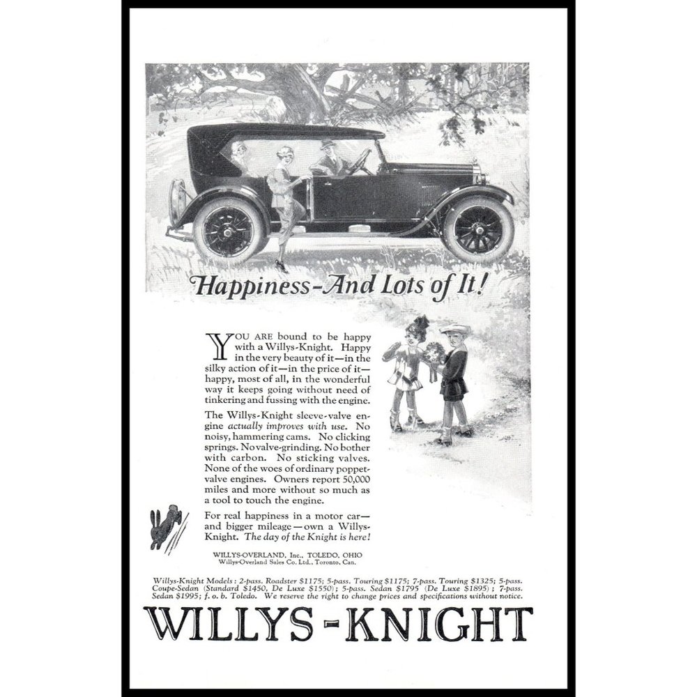 1924 Willys-Knight Sedan De Luxe Vintage Print Ad Family Park Boy Girl Wall Art